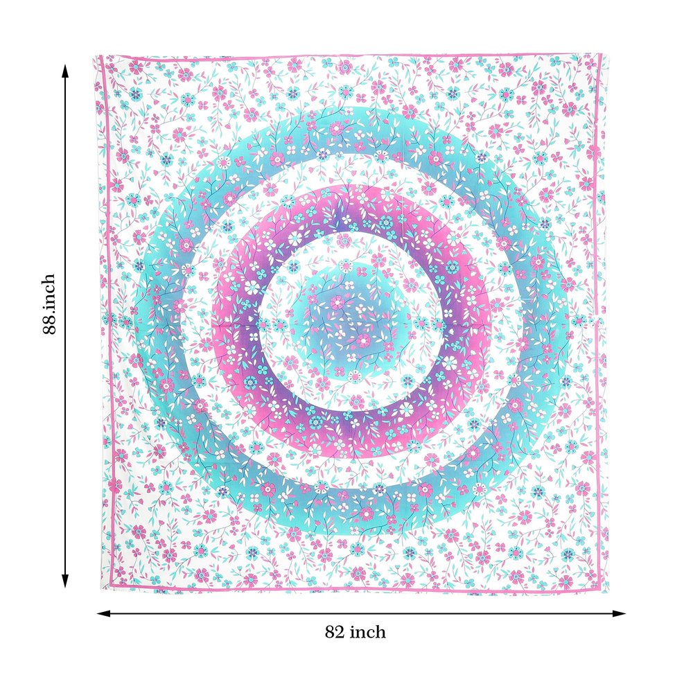 88" X 84" Pink Blue And White Floral Cotton Hanging Tapestry