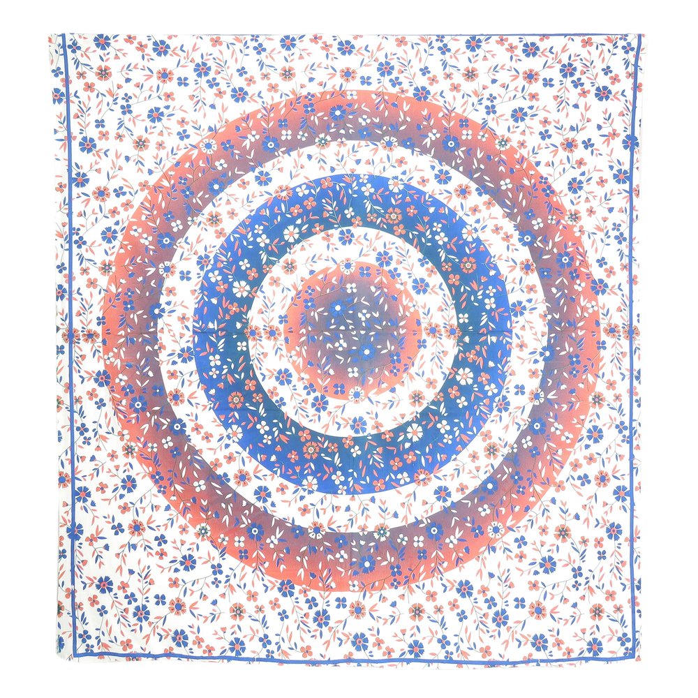 88" X 84" Blue White And Orange Floral Cotton Hanging Tapestry