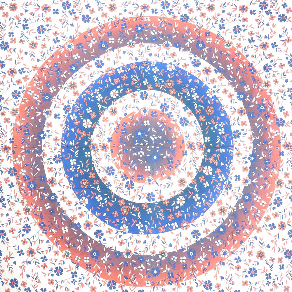 88" X 84" Blue White And Orange Floral Cotton Hanging Tapestry