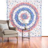 88" X 84" Blue White And Orange Floral Cotton Hanging Tapestry