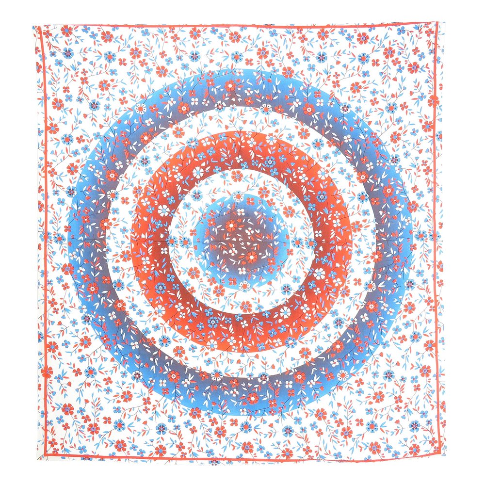88" X 84" White Blue And Red Floral Cotton Hanging Tapestry