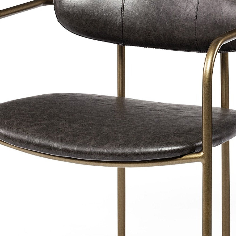 Set of Two Brown and Gold Upholstered Faux Leather Dining Arm Chairs