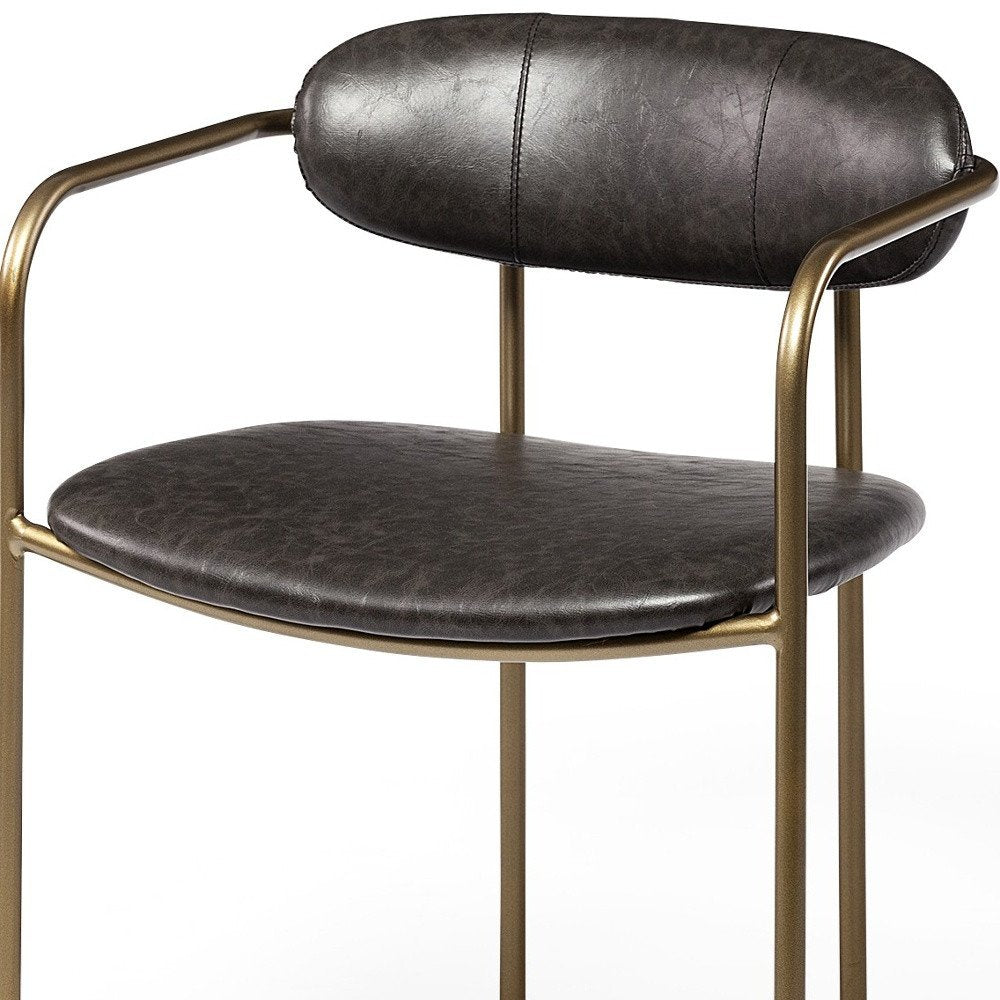 Set of Two Brown and Gold Upholstered Faux Leather Dining Arm Chairs