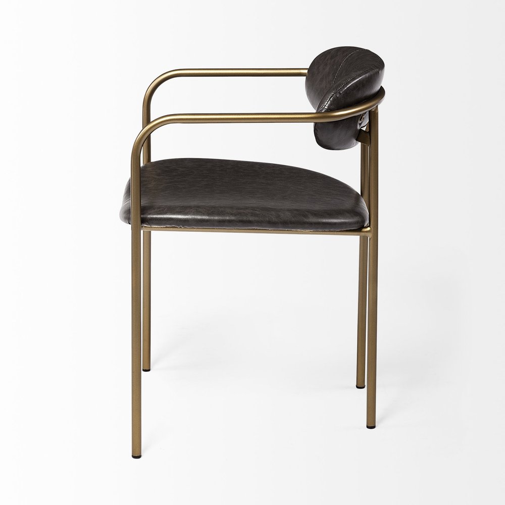 Set of Two Brown and Gold Upholstered Faux Leather Dining Arm Chairs