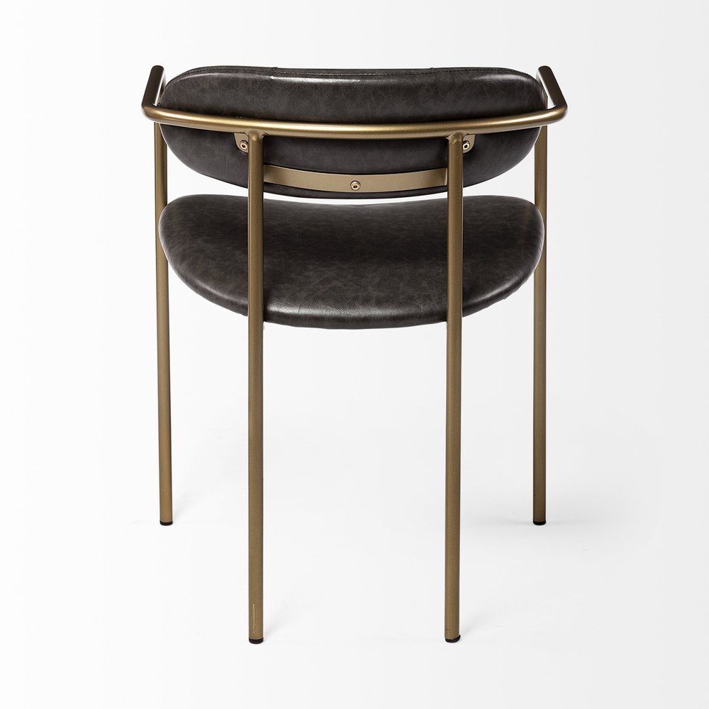 Set of Two Brown and Gold Upholstered Faux Leather Dining Arm Chairs