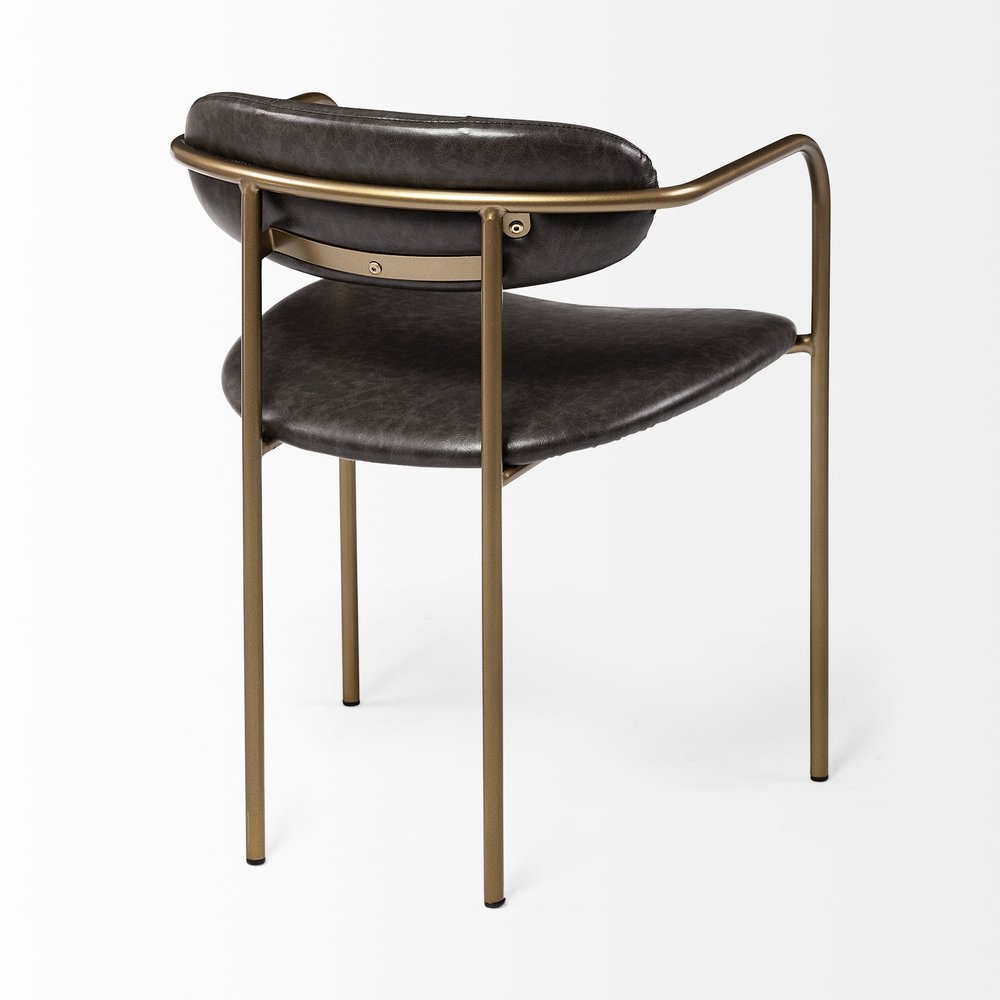 Set of Two Brown and Gold Upholstered Faux Leather Dining Arm Chairs