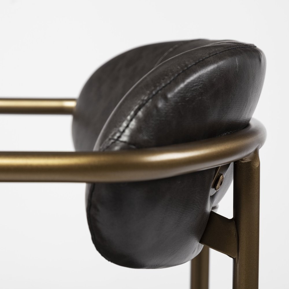 Set of Two Brown and Gold Upholstered Faux Leather Dining Arm Chairs