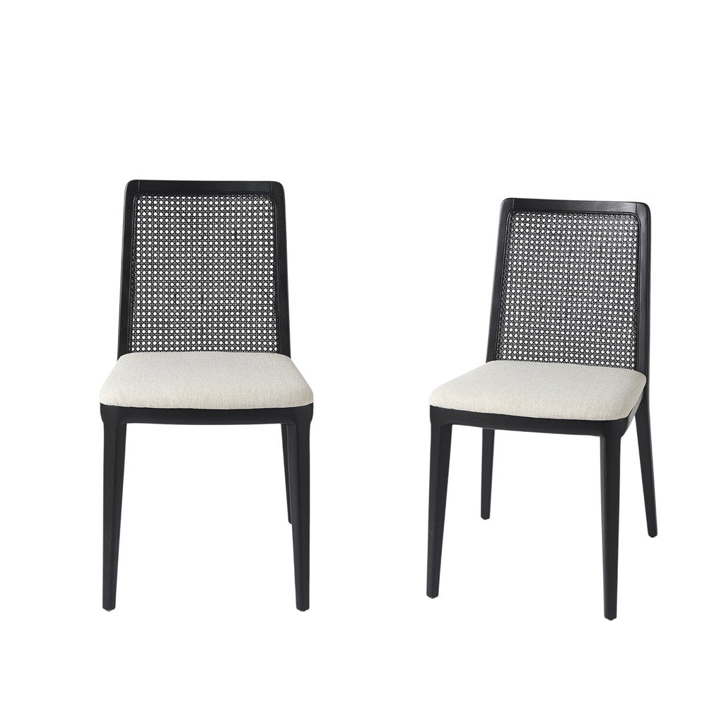 Set of Two Black Upholstered Fabric Cross Back Dining Side Chairs