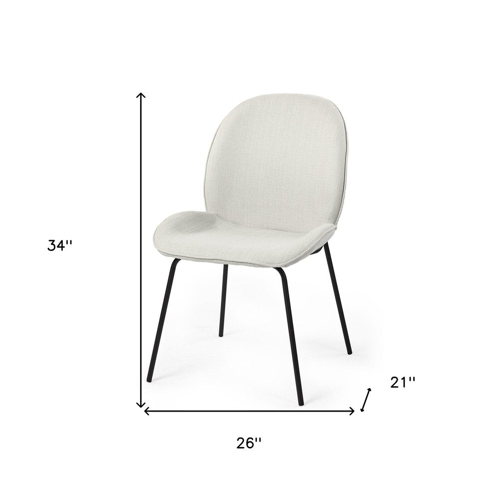 Set of Two White and Black Upholstered Fabric Dining Side Chairs