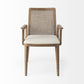 Cream And Brown Upholstered Fabric Dining Arm Chair