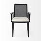 Cream And Black Upholstered Fabric Dining Arm Chair