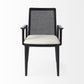 Cream And Black Upholstered Fabric Dining Arm Chair