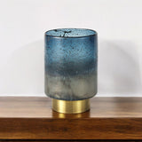 8" Blue And Gold Abstract Cylinder Crystal Glass Table Vase