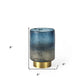 8" Blue And Gold Abstract Cylinder Crystal Glass Table Vase