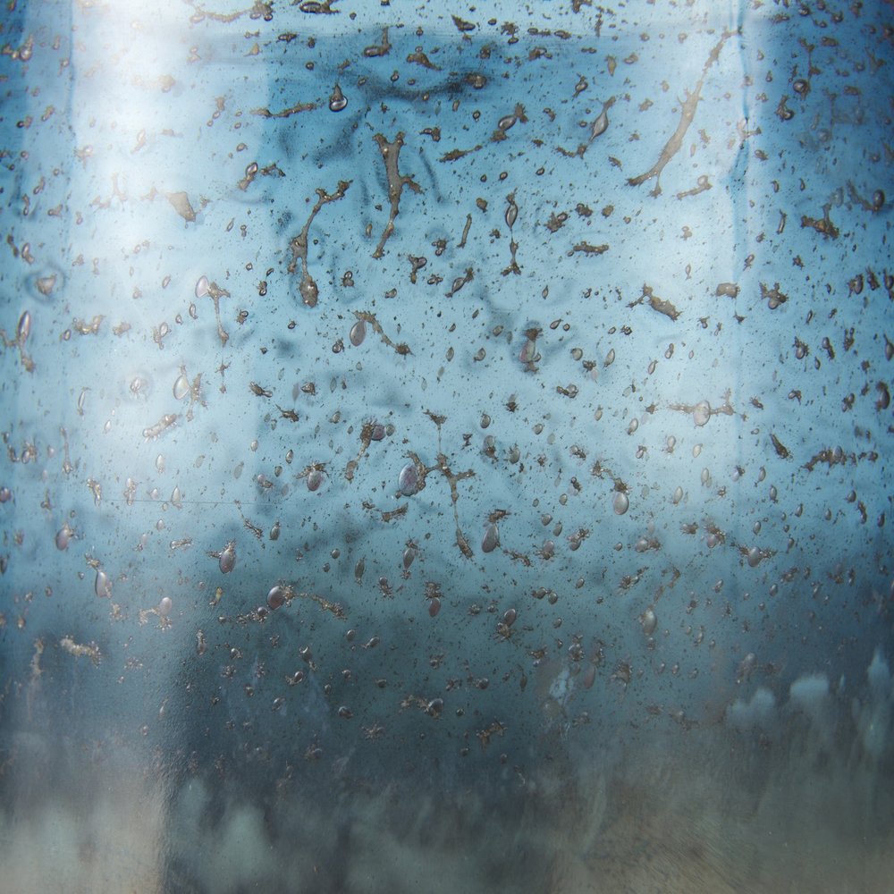 8" Blue And Gold Abstract Cylinder Crystal Glass Table Vase