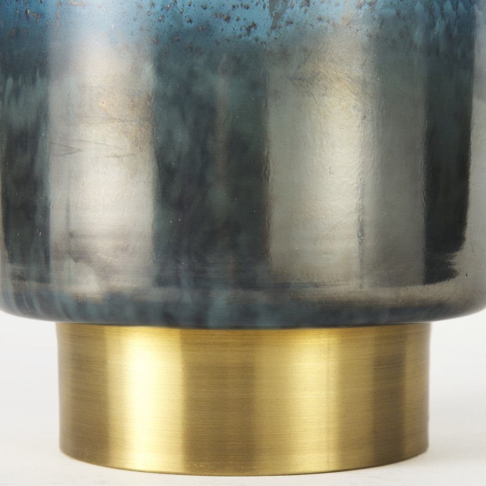 8" Blue And Gold Abstract Cylinder Crystal Glass Table Vase