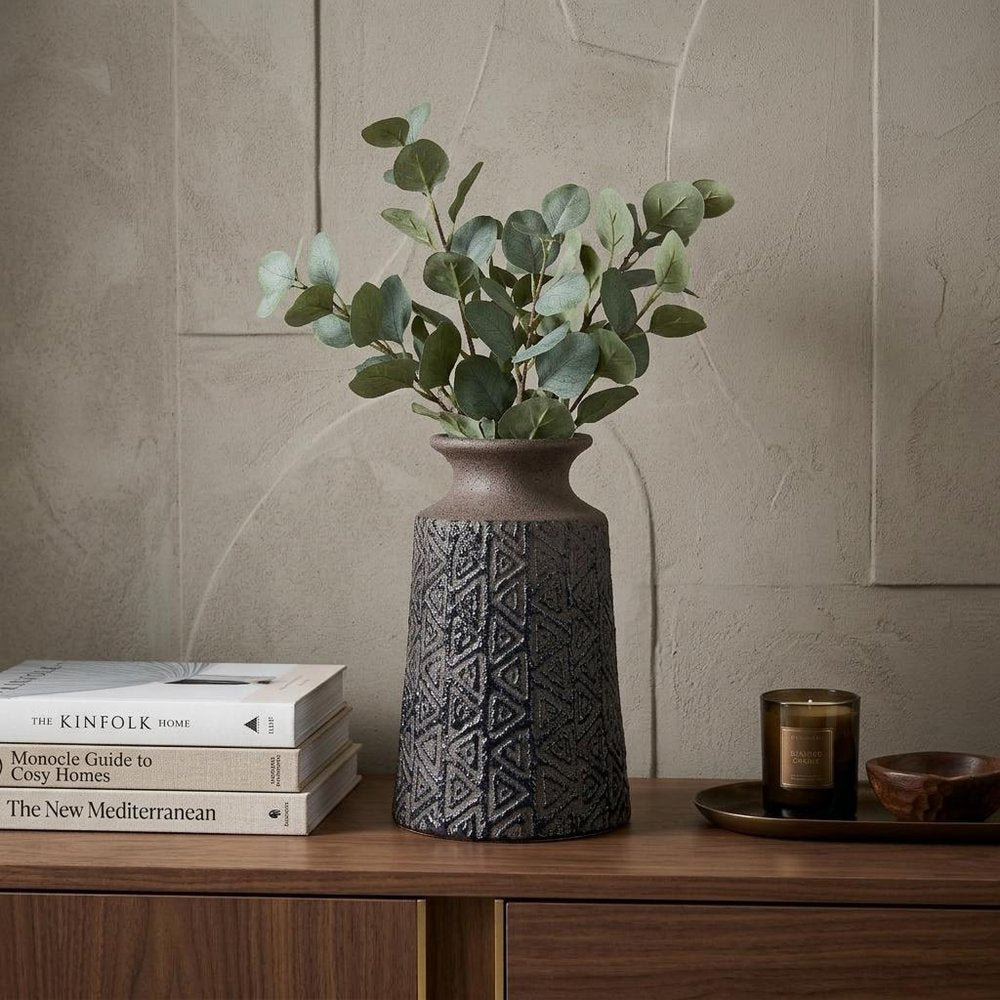 7" Brown Abstract Cylinder Ceramic Table Vase