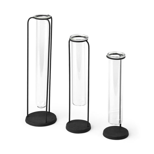 Set of Three Black Abstract Cylinder Metal Table Vase