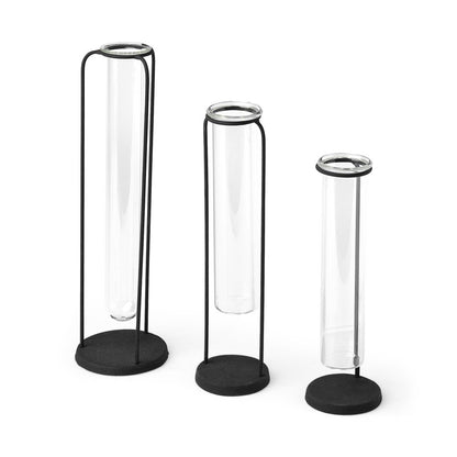 Set of Three Black Abstract Cylinder Metal Table Vase