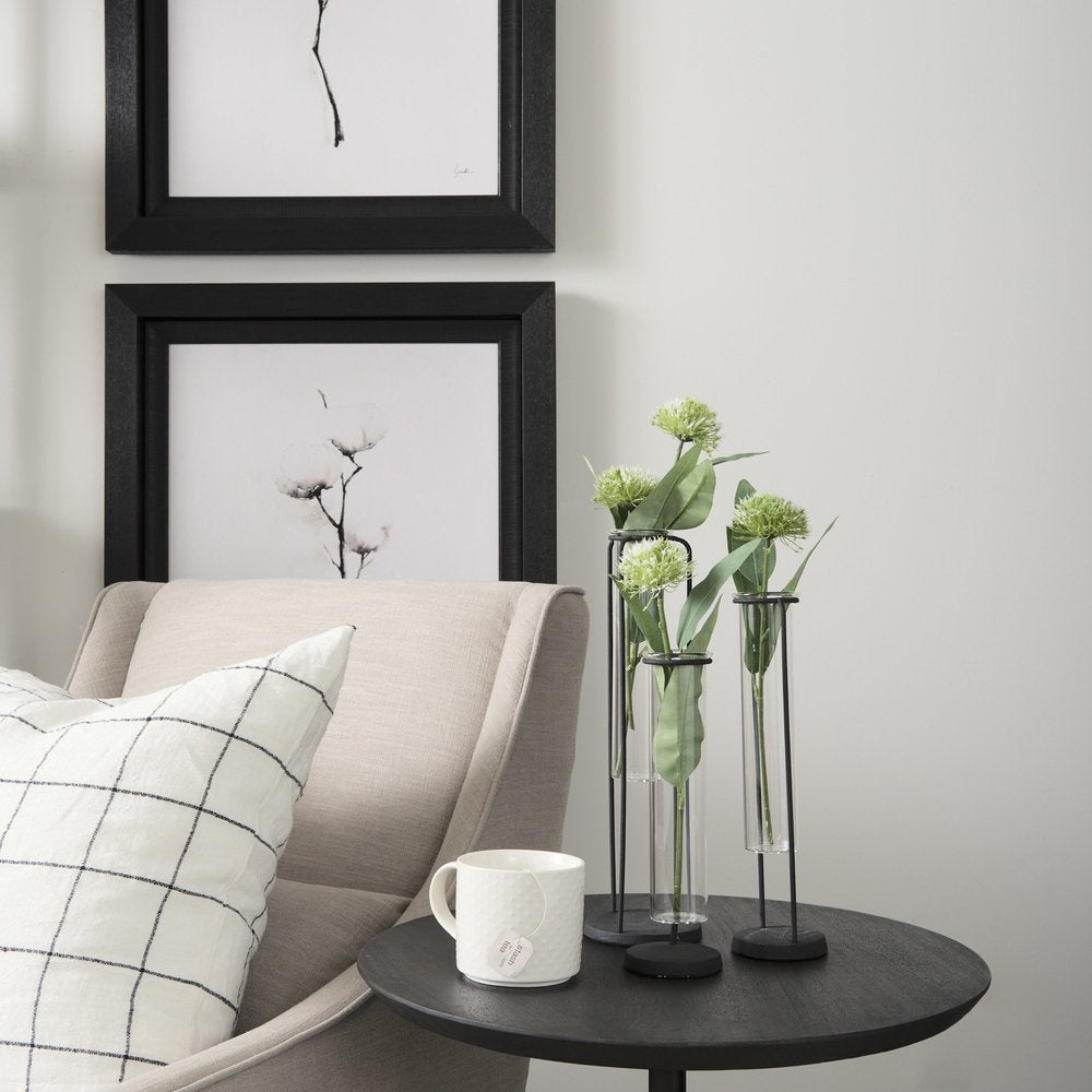 Set of Three Black Abstract Cylinder Metal Table Vase