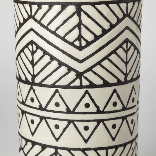 14" Cream Geometric Cylinder Ceramic Table Vase