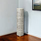 17" Cream and Charcoal Geometric Cylinder Ceramic Vase