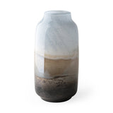 15" Blue And Beige Abstract Cylinder Crystal Glass Table Vase