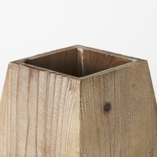 11" Natural Abstract Cylinder Solid Wood Table Vase