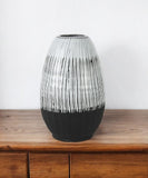 13" Black Gray And White Abstract Cylinder Ceramic Table Vase