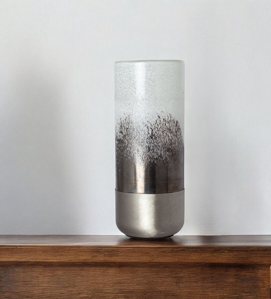 13" White Abstract Crystal Glass Cylinder Table Vase