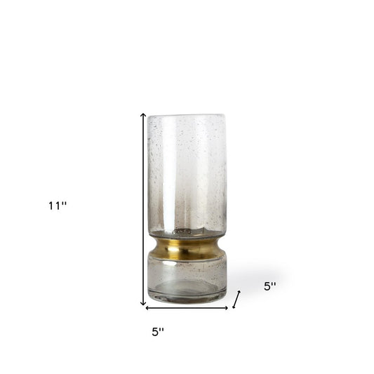 11" Gold Abstract Cylinder Crystal Glass Table Vase