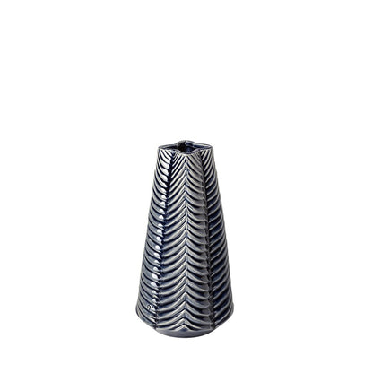 10" Navy Blue Abstract Ceramic Cylinder Table Vase