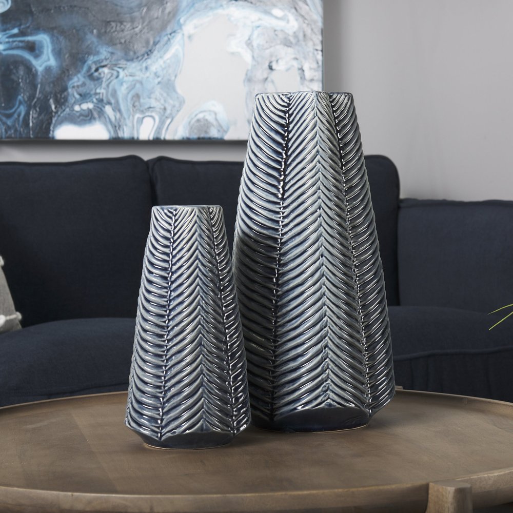 10" Navy Blue Abstract Cylinder Ceramic Table Vase