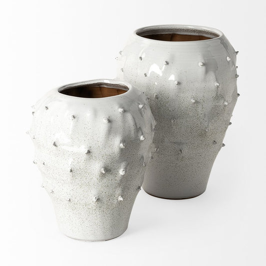 14" White Abstract Cylinder Ceramic Table Vase