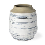 10" Blue Sand And White Abstract Cylinder Ceramic Table Vase