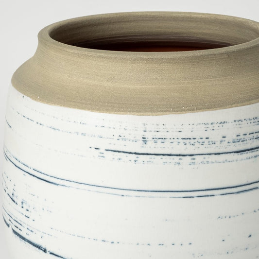 10" Blue Sand And White Abstract Cylinder Ceramic Table Vase