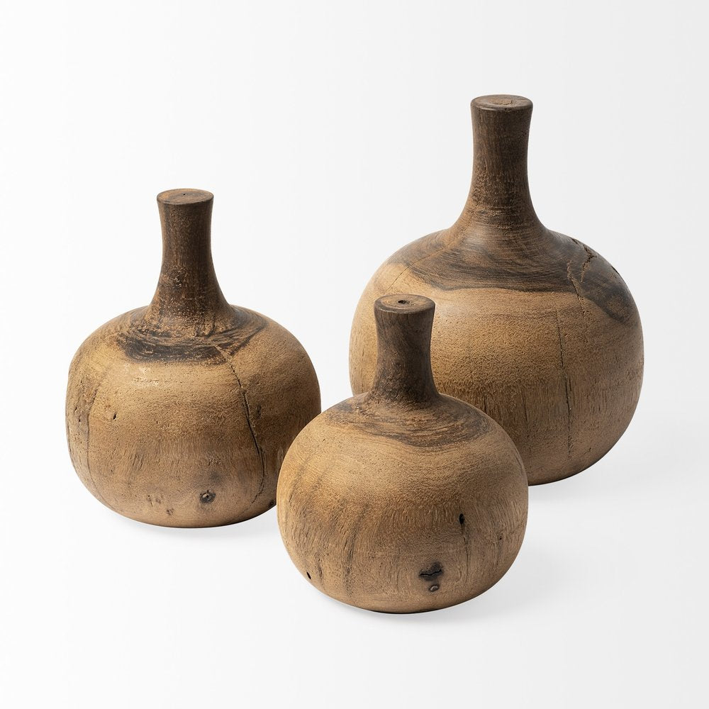 8" Brown Abstract Cylinder Solid Wood Table Vase