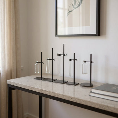 Set of Two Dark Brown Abstract Metal Cylinder Table Vases