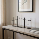 Set of Two Dark Brown Abstract Metal Cylinder Table Vases