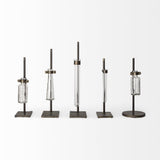 Set of Two Dark Brown Abstract Metal Cylinder Table Vases