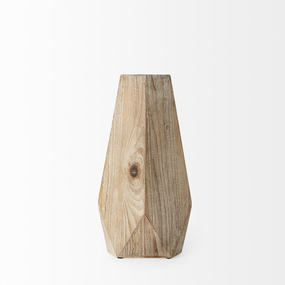 15" Natural Abstract Cylinder Solid Wood Table Vase