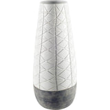 21" Gray And White Abstract Cylinder Ceramic Table Vase