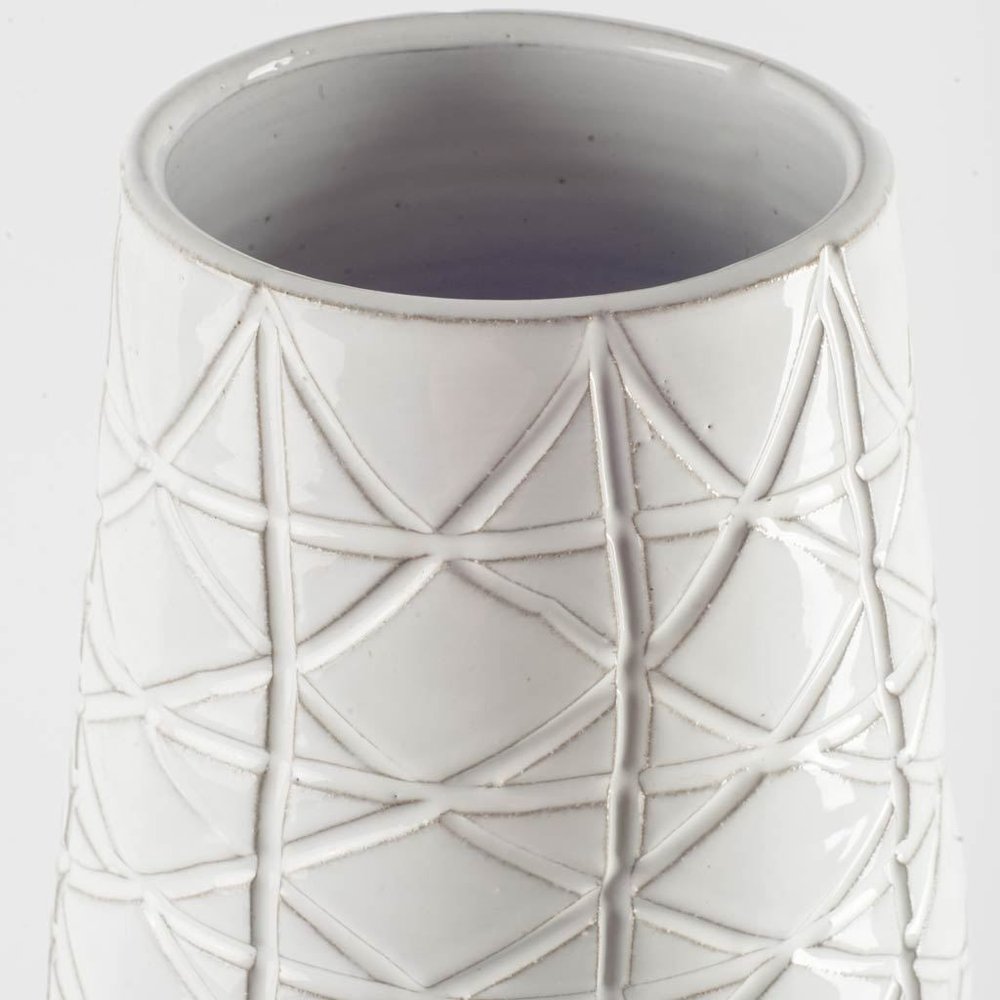 21" Gray And White Abstract Cylinder Ceramic Table Vase