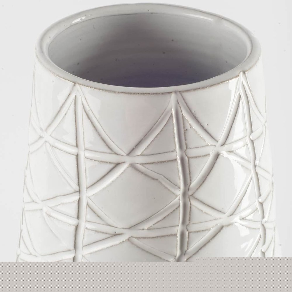 21" Gray And White Abstract Cylinder Ceramic Table Vase