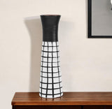 17" Black And White Abstract Cylinder Ceramic Table Vase