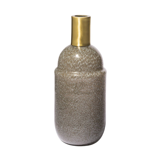 12" Brown Abstract Cylinder Crystal Glass Table Vase