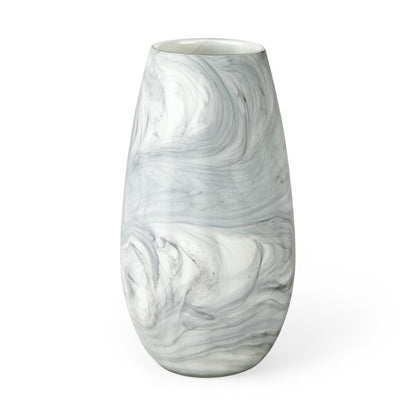 12" Gray And White Abstract Cylinder Crystal Glass Table Vase