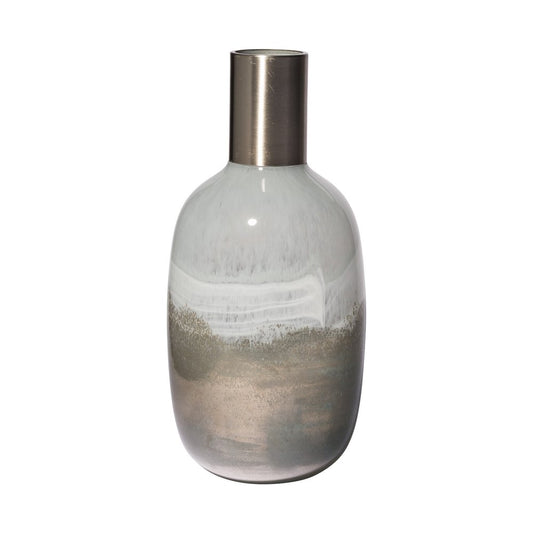 16" Bronze And White Ombre Glass Cylinder Table Vase