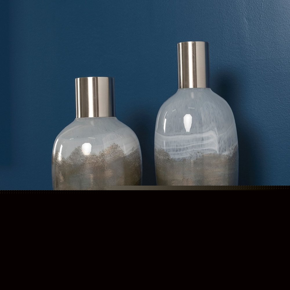 16" Bronze And White Ombre Glass Cylinder Table Vase