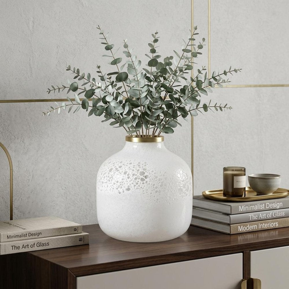 8" White Abstract Cylinder Crystal Glass Table Vase